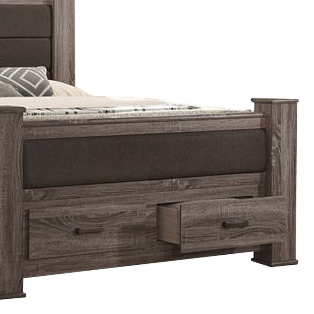 Fort Classic Queen Sized Bed with 2 Drawers Upholstered Panel Oak Gray BM300201