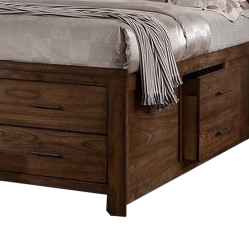 Tiva Wood California King Bed 6 Drawers Book Case Frame Distressed Oak By Casagear Home BM300202