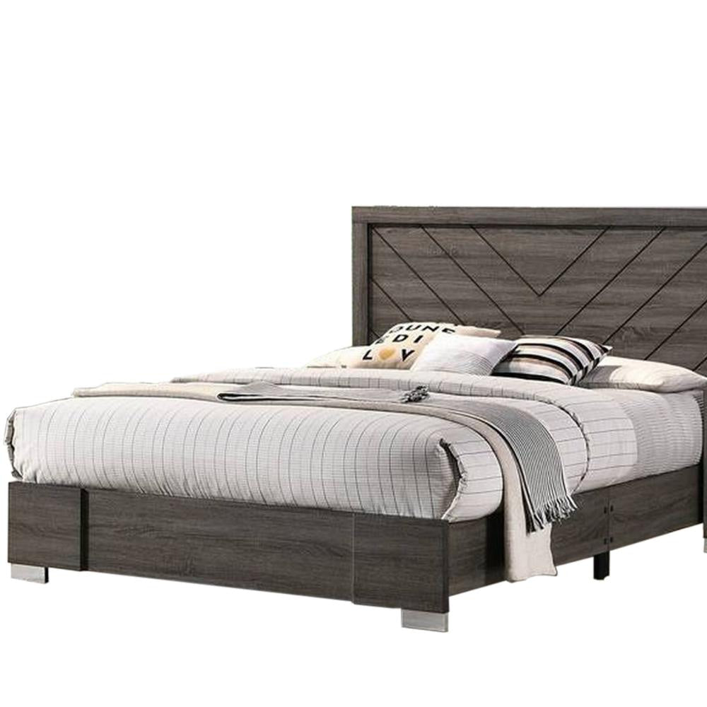 Lola Classic King Size Bed Wood Grain Strong Block Legs Taupe Brown By Casagear Home