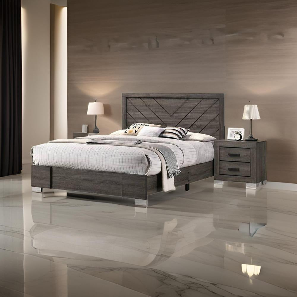 Lola Classic King Size Bed, Wood Grain, Strong Block Legs, Taupe Brown By Casagear Home