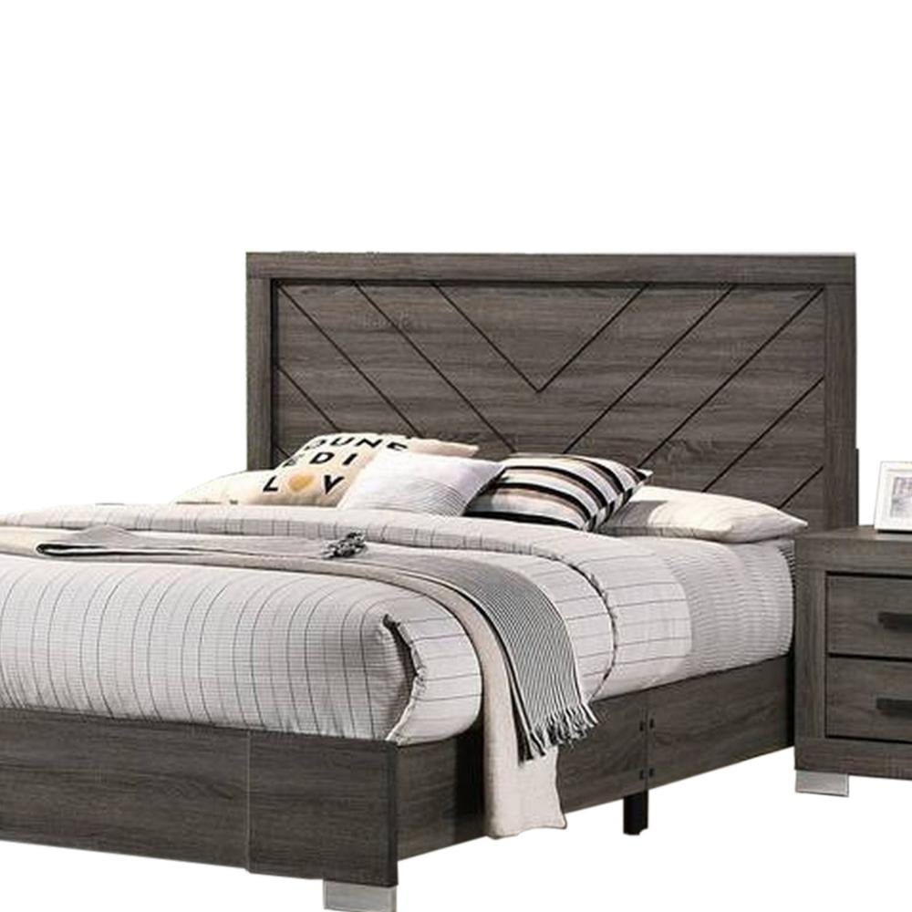 Lola Classic Queen Size Bed Wood Grain Strong Block Legs Taupe Brown By Casagear Home