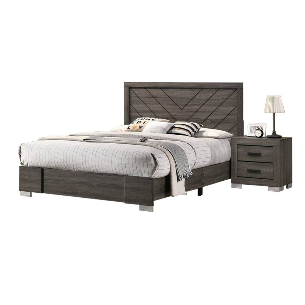 Lola Classic Queen Size Bed, Wood Grain, Strong Block Legs, Taupe Brown By Casagear Home