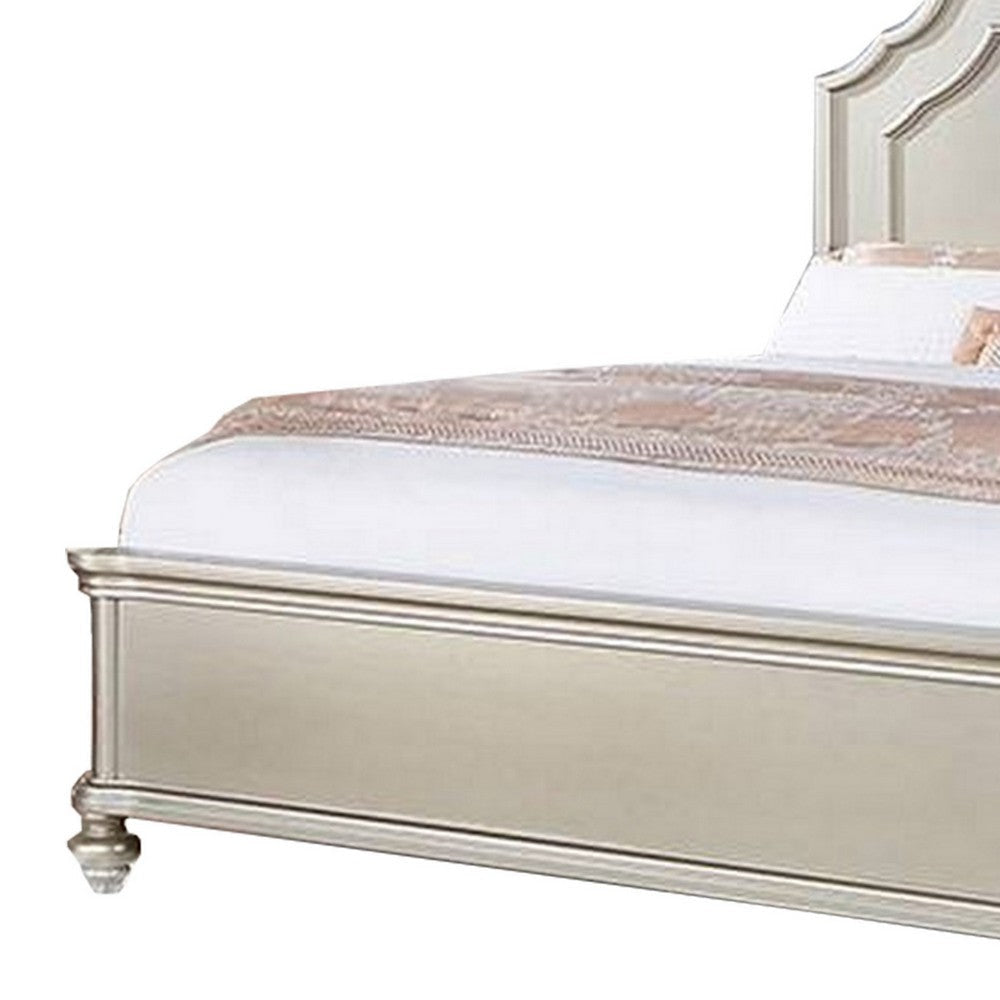 Opp Platform California King Bed with Panel Headboard Champagne Silver BM300210