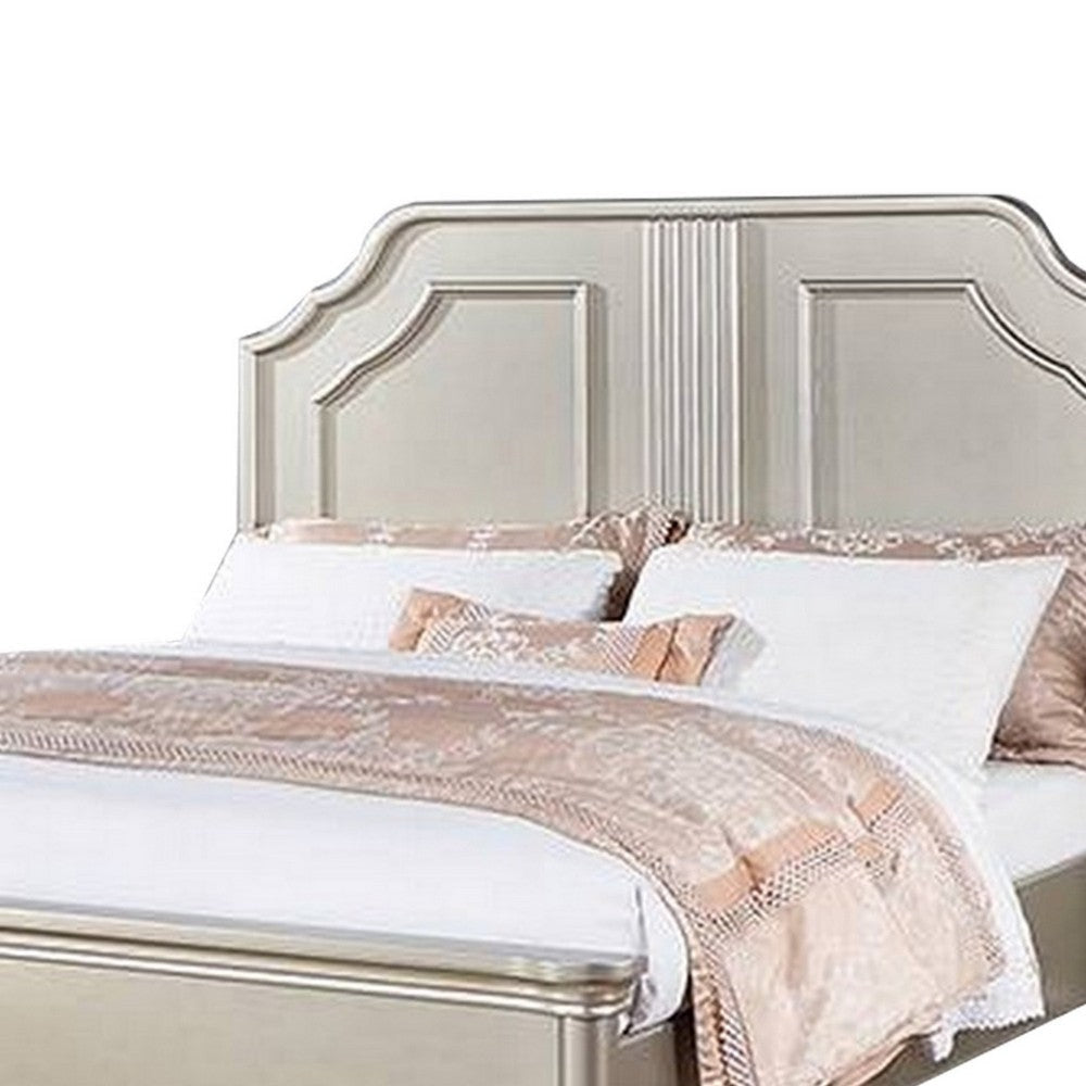 Opp Platform California King Bed with Panel Headboard Champagne Silver BM300210