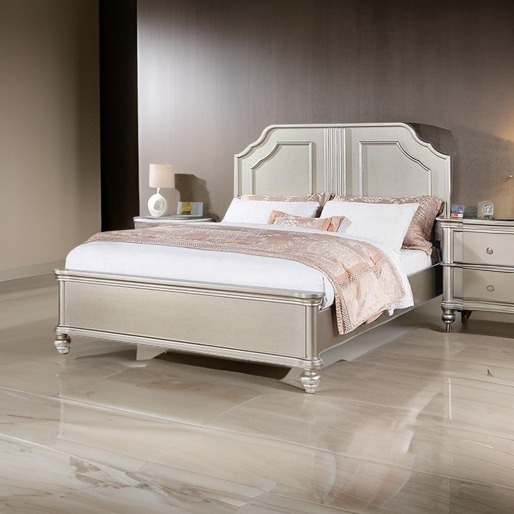 Opp Platform California King Bed with Panel Headboard, Champagne Silver