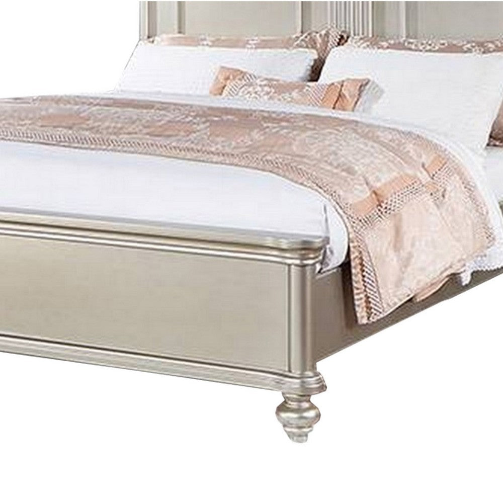 Opp Platform King Size Bed with Curved Panel Headboard Champagne Silver