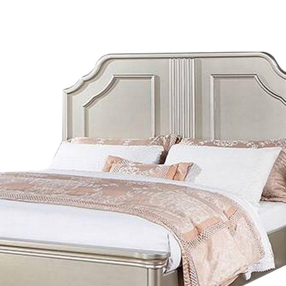 Opp Platform King Size Bed with Curved Panel Headboard Champagne Silver