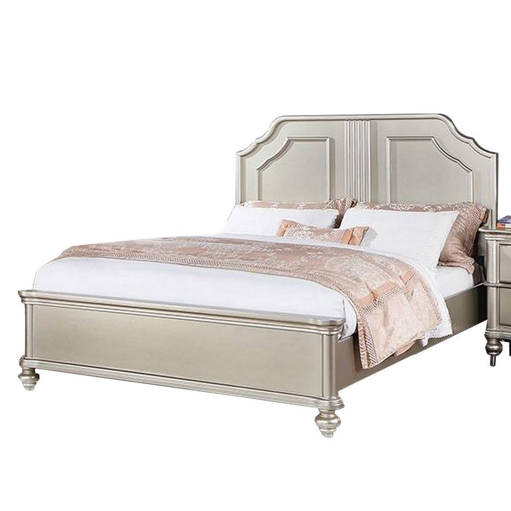 Opp Platform King Size Bed with Curved Panel Headboard, Champagne Silver