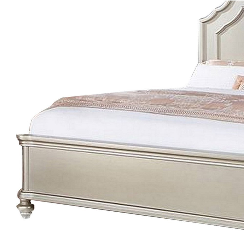Opp Platform Queen Size Bed with Curved Panel Headboard Champagne Silver