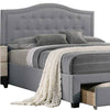 Buk Upholstered Tufted Queen Bed with Storage Nailhead Trim Gray Burlap