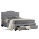 Buk Upholstered Tufted Queen Bed with Storage, Nailhead Trim, Gray Burlap 