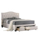 Buk Upholstered Tufted Full Bed with Storage, Nailhead Trim, Ivory Burlap 