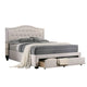 Buk Upholstered Tufted Queen Bed with Storage, Nailhead Trim, Ivory Burlap