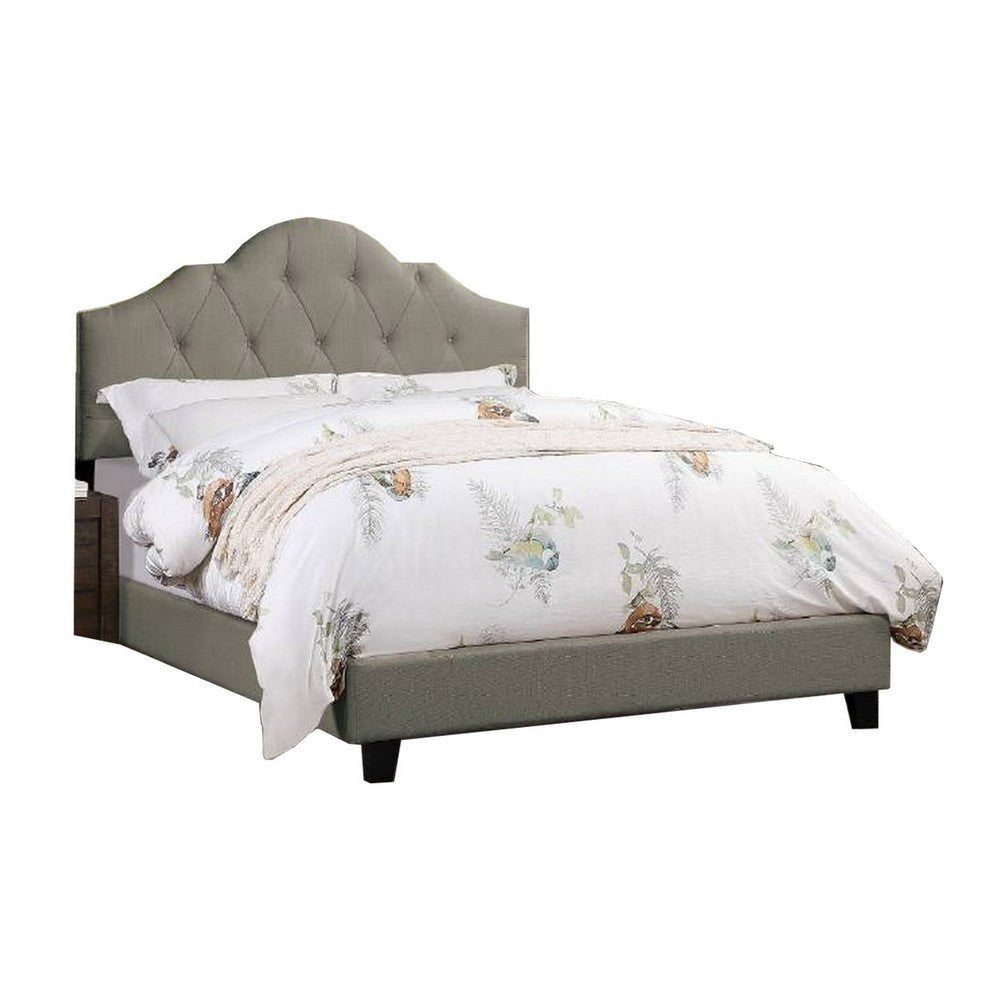 Eni Upholstered Queen Size Bed, Tufted Adjustable Headboard, Gray Fabric