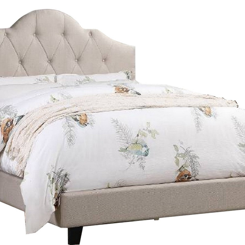 Eni Upholstered Full Size Bed Tufted Adjustable Headboard Taupe Fabric