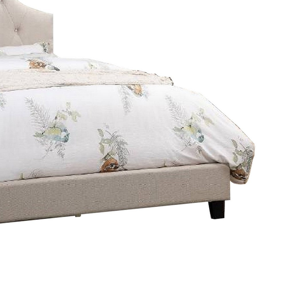 Eni Upholstered Full Size Bed Tufted Adjustable Headboard Taupe Fabric