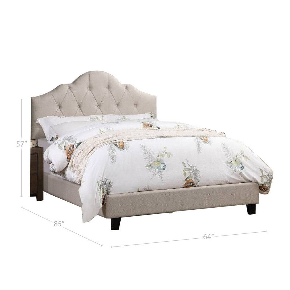 Eni Upholstered Queen Size Bed Tufted Adjustable Headboard Taupe Fabric By Casagear Home BM300228