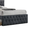 Nek Full Size Upholstered Bed with Twin Trundle Tufted Charcoal Burlap