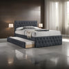 Nek Full Size Upholstered Bed with Twin Trundle, Tufted Charcoal Burlap