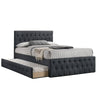 Nek Full Size Upholstered Bed with Twin Trundle, Tufted Charcoal Burlap