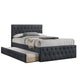 Nek Full Size Upholstered Bed with Twin Trundle, Tufted Charcoal Burlap