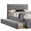 Nek Full Size Upholstered Bed with Twin Trundle Button Tufted Gray Burlap