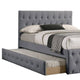 Nek Full Size Upholstered Bed with Twin Trundle Button Tufted Gray Burlap