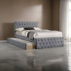 Nek Full Size Upholstered Bed with Twin Trundle, Button Tufted Gray Burlap