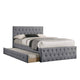 Nek Full Size Upholstered Bed with Twin Trundle, Button Tufted Gray Burlap