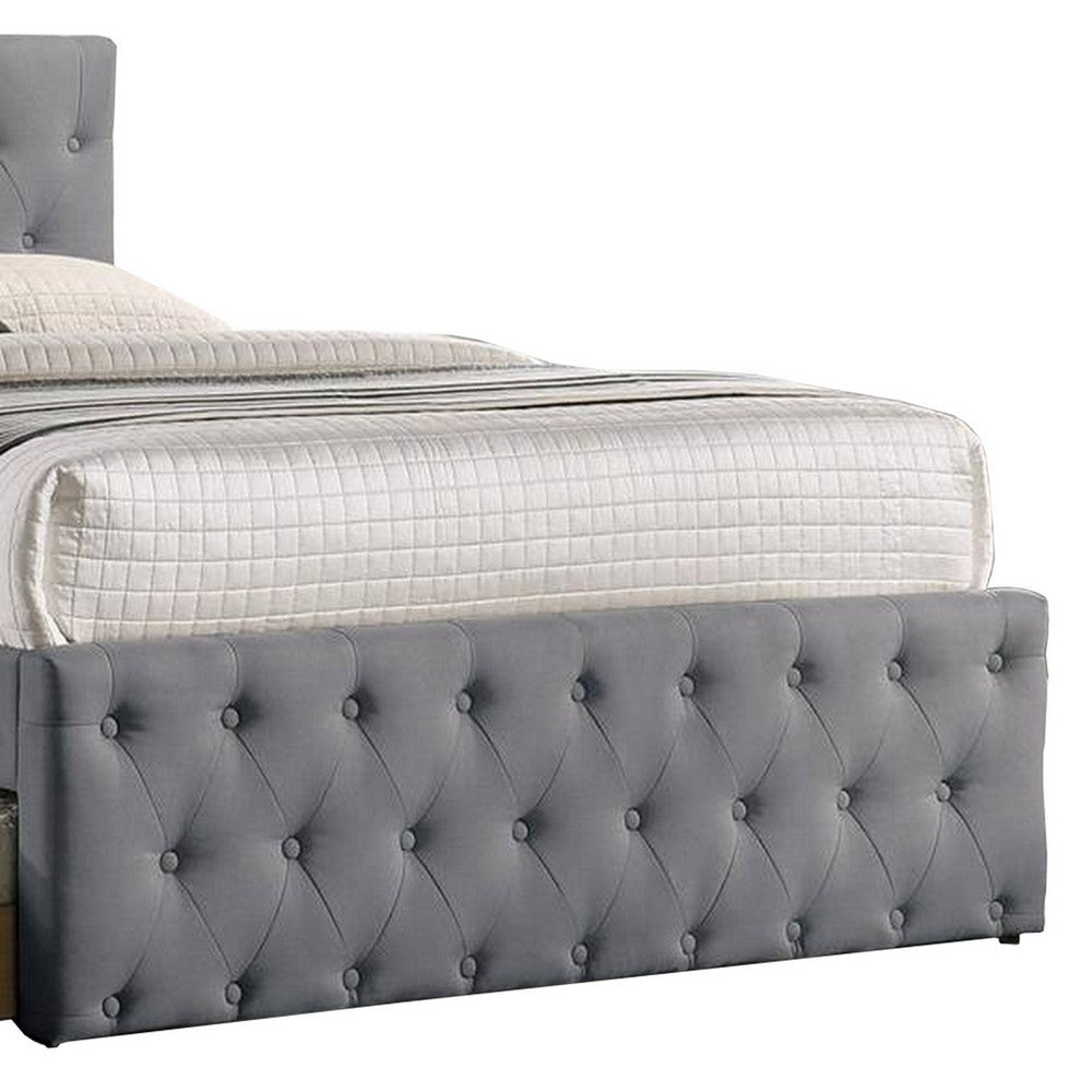 Nek Wood Twin Size Upholstered Bed with Trundle Tufted Gray Burlap BM300232