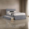 Nek Wood Twin Size Upholstered Bed with Trundle, Tufted Gray Burlap