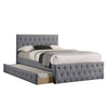 Nek Wood Twin Size Upholstered Bed with Trundle, Tufted Gray Burlap
