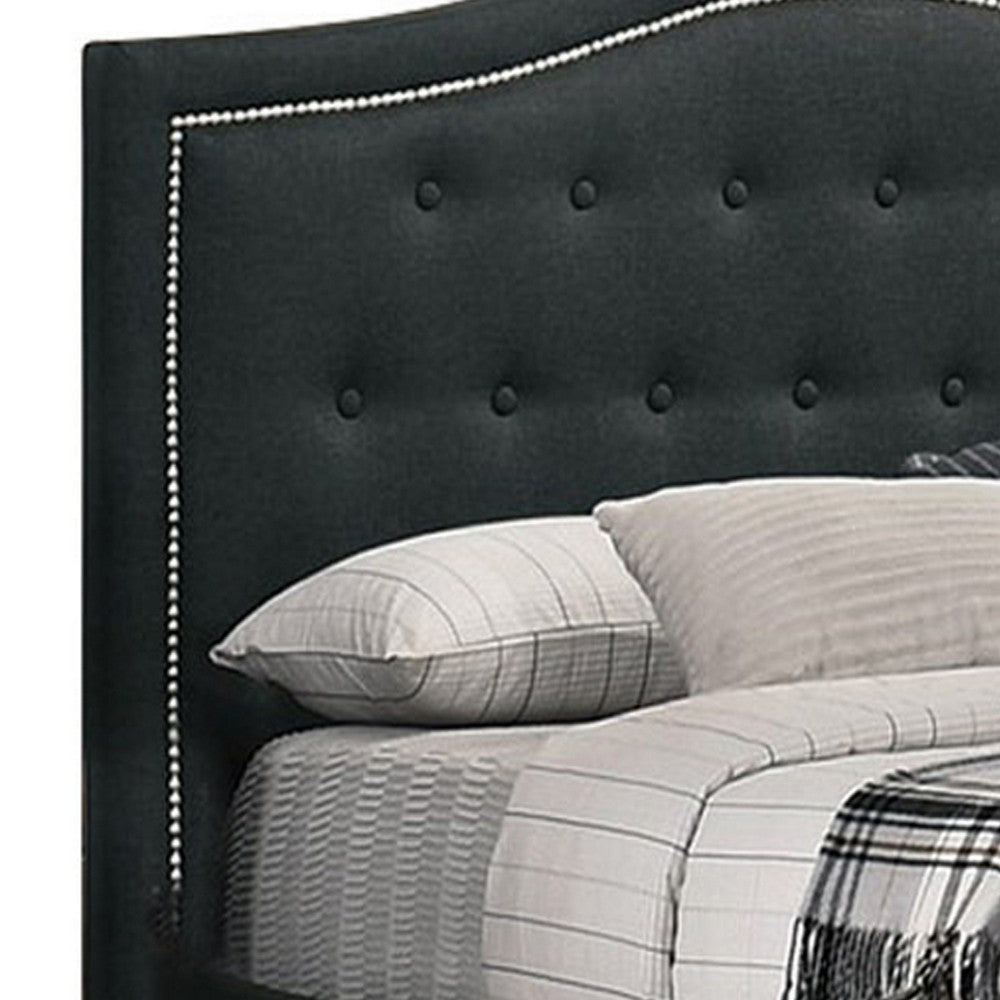 Buk King Upholstered Bed with Tufted Headboard Charcoal Burlap Upholstery BM300234