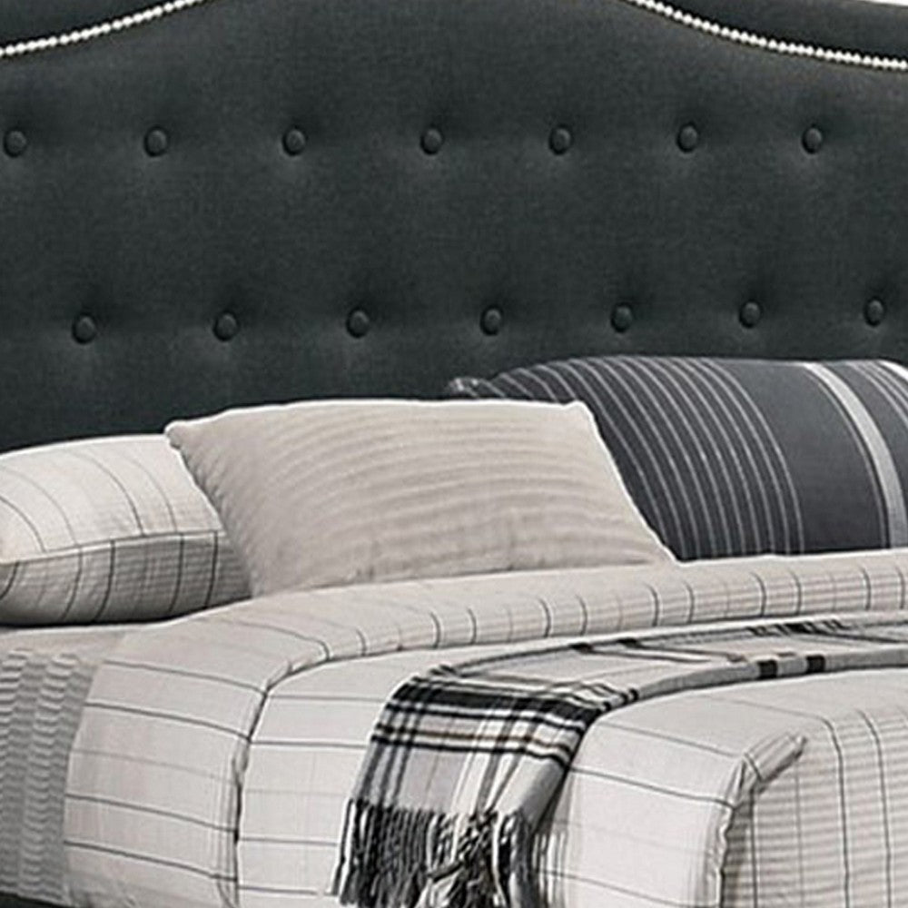 Buk King Upholstered Bed with Tufted Headboard Charcoal Burlap Upholstery BM300234
