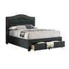 Buk King Upholstered Bed with Tufted Headboard, Charcoal Burlap Upholstery 