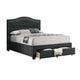Buk King Upholstered Bed with Tufted Headboard, Charcoal Burlap Upholstery 