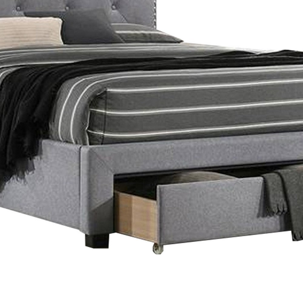 Nue Twin Upholstered Bed with Curved Tufted Headboard Nailhead Trim Gray By Casagear Home BM300240