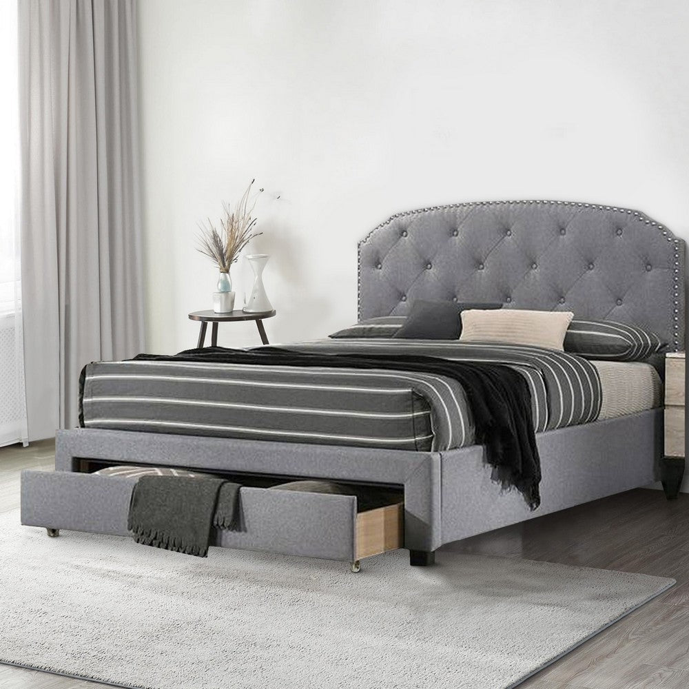 Nue Twin Upholstered Bed with Curved Tufted Headboard Nailhead Trim Gray By Casagear Home BM300240