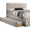 Nek Wood Twin Size Upholstered Bed with Trundle Tufted Taupe Burlap Frame By Casagear Home BM300242