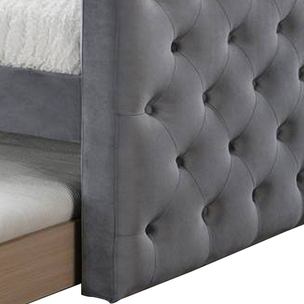 Edra Classic Wood Upholstered Day Bed with Trundle Tufted Gray Burlap BM300244