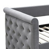 Edra Classic Wood Upholstered Day Bed with Trundle Tufted Gray Burlap BM300244