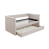 Edra Classic Upholstered Day Bed with Trundle, Button Tufted, Taupe Burlap