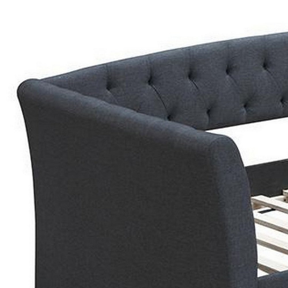 Alma Classic Wood Daybed with Trundle Button Tufted Charcoal Burlap