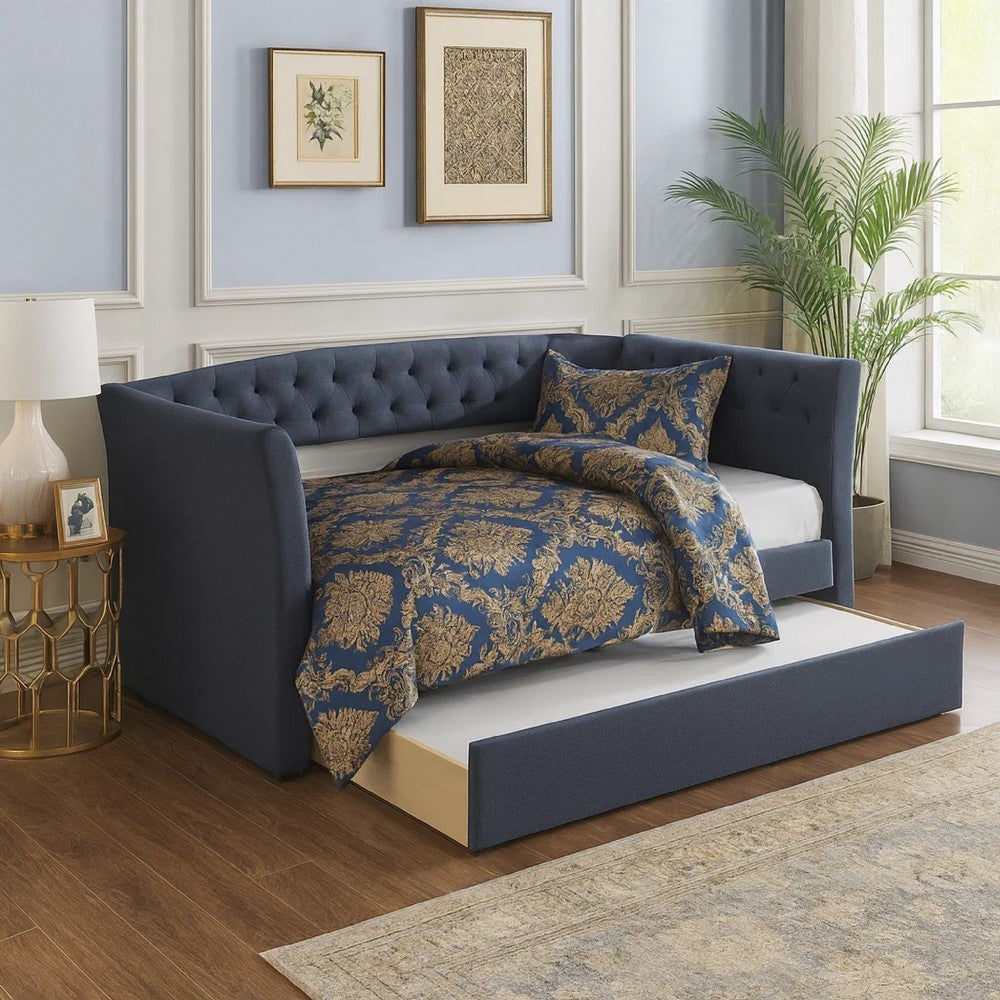 Alma Classic Wood Daybed with Trundle, Button Tufted, Charcoal Burlap