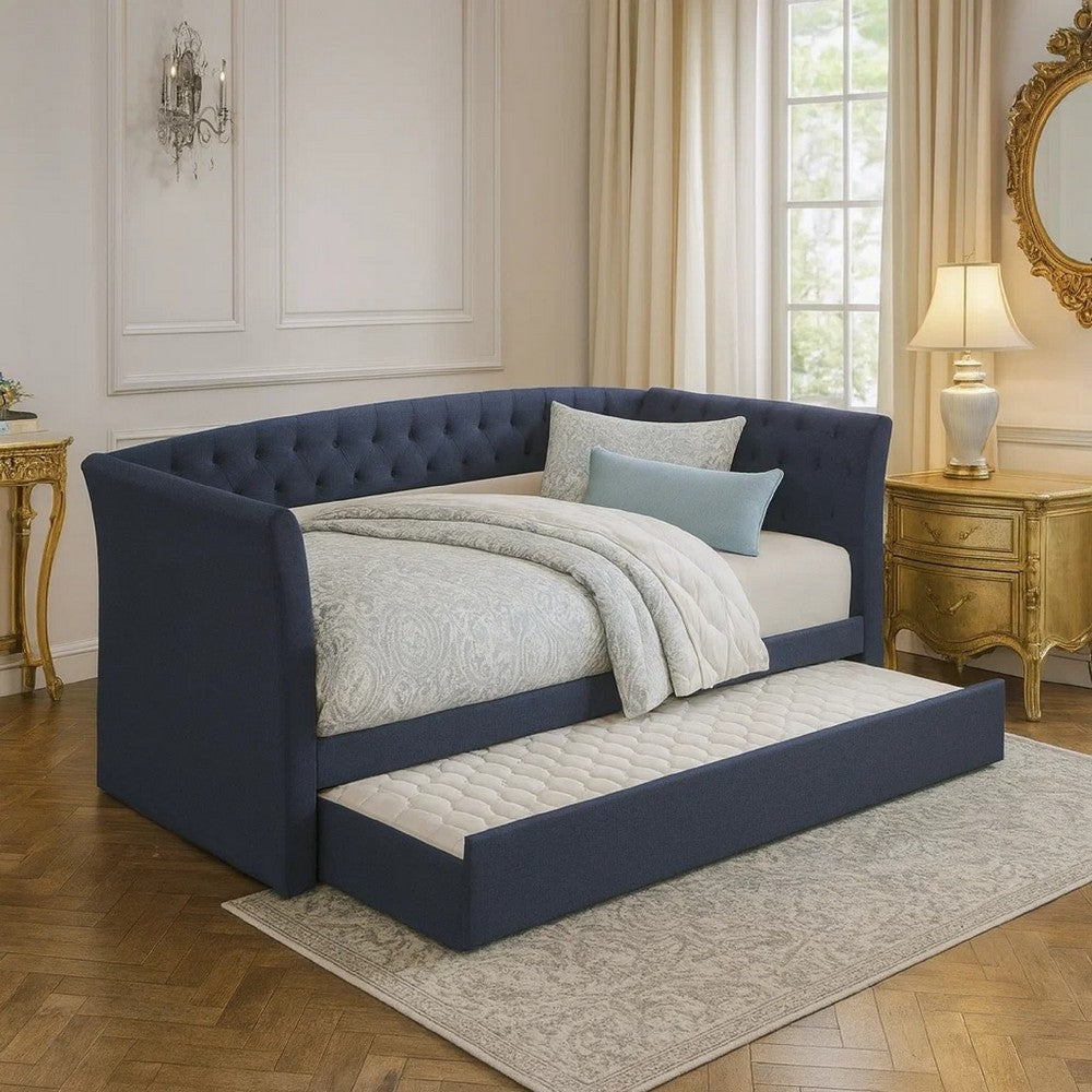 Alma Classic Wood Daybed with Trundle, Button Tufted, Charcoal Burlap