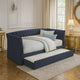 Alma Classic Wood Daybed with Trundle, Button Tufted, Charcoal Burlap