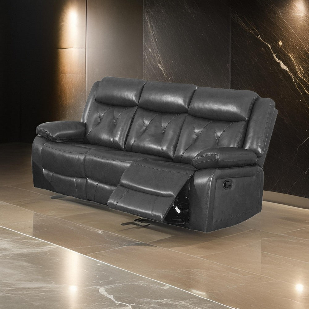 Nuna 88 Inch Manual Reclining Sofa, Pull Tab Footrest Mechanism, Gray