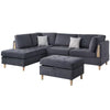 Cato 3 Piece L Shape Sectional Sofa Set with Ottoman, 2 Pillows, Charcoal