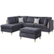 Cato 3 Piece L Shape Sectional Sofa Set with Ottoman, 2 Pillows, Charcoal