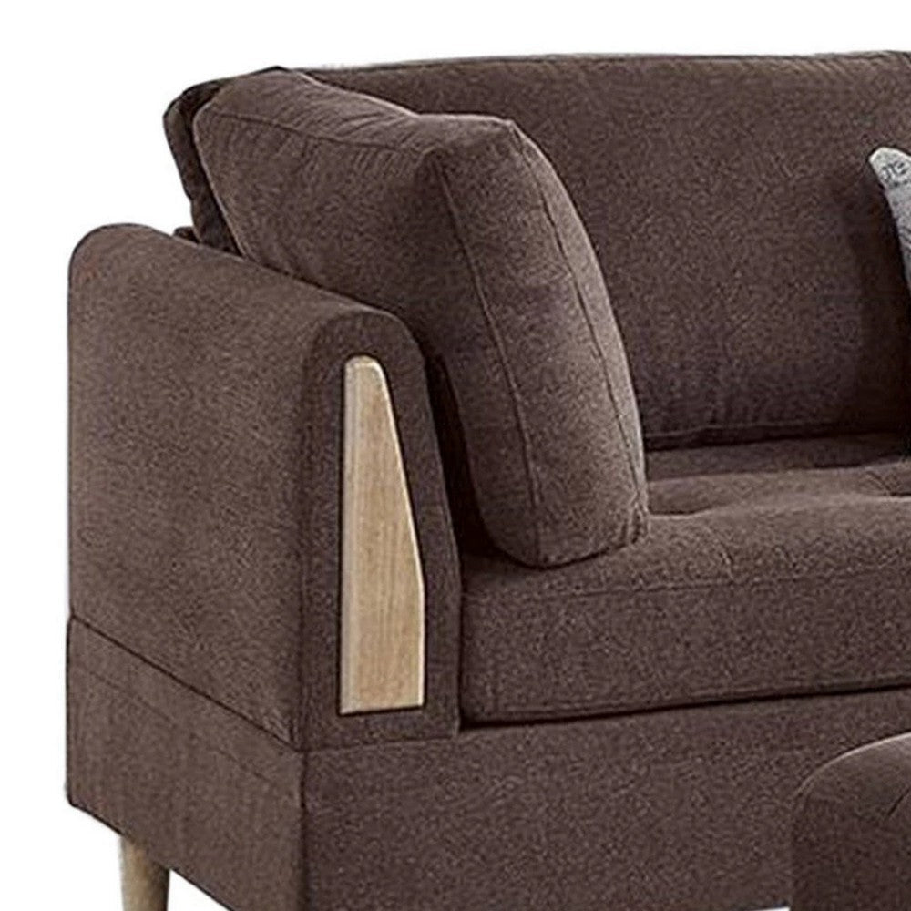 Cato 3 Piece L Shape Sectional Sofa Set with Ottoman 2 Pillows Brown
